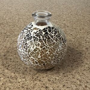 Glass Mosaic Round Vase in Gold and White - Home Accents